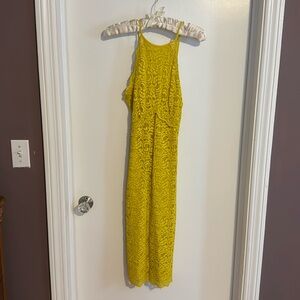 Zara chartreuse lace high neck midi dress